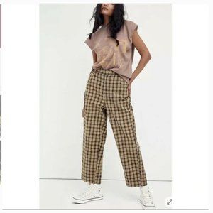 FREE PEOPLE / Joey Menswear Trouser Yellow Plaid Grunge  - Size 0